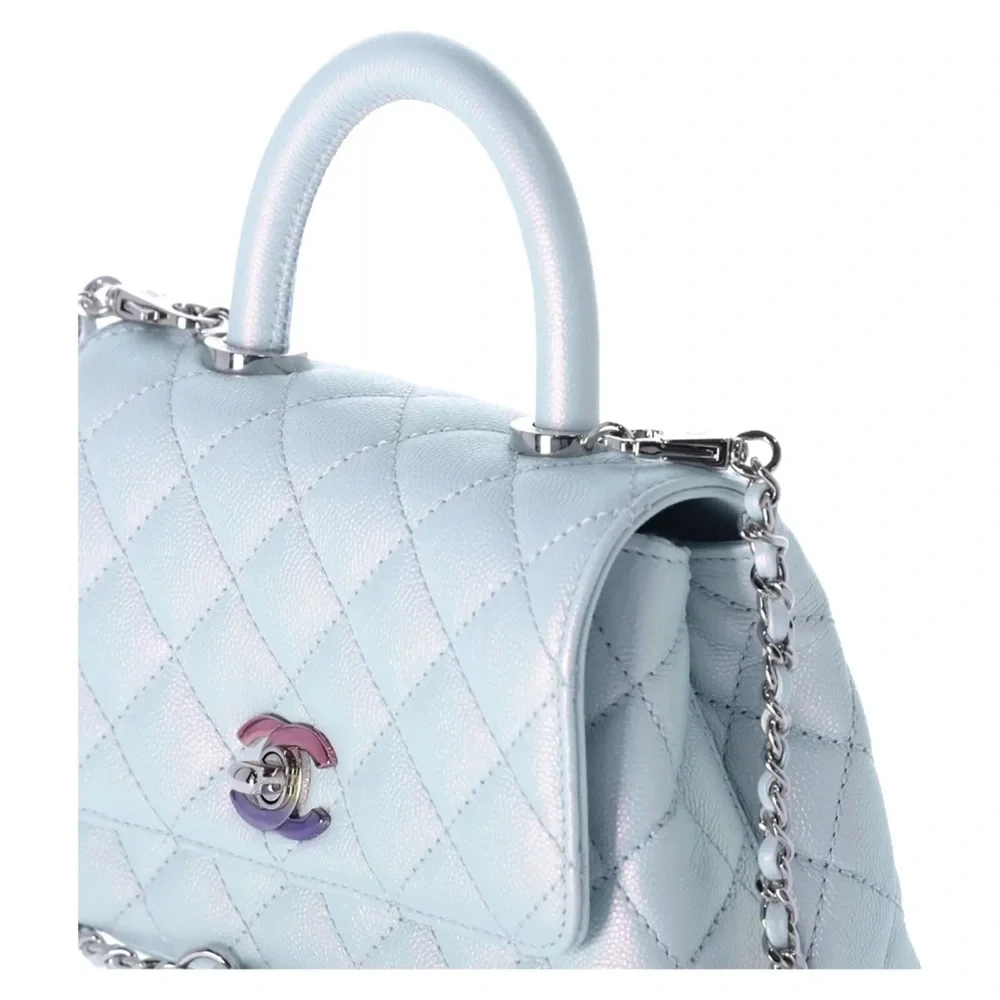 Chanel Coco Handle Bag Quilted Caviar Extra Mini Iridescent Blue Rainbow HW - Picture 4 of 9